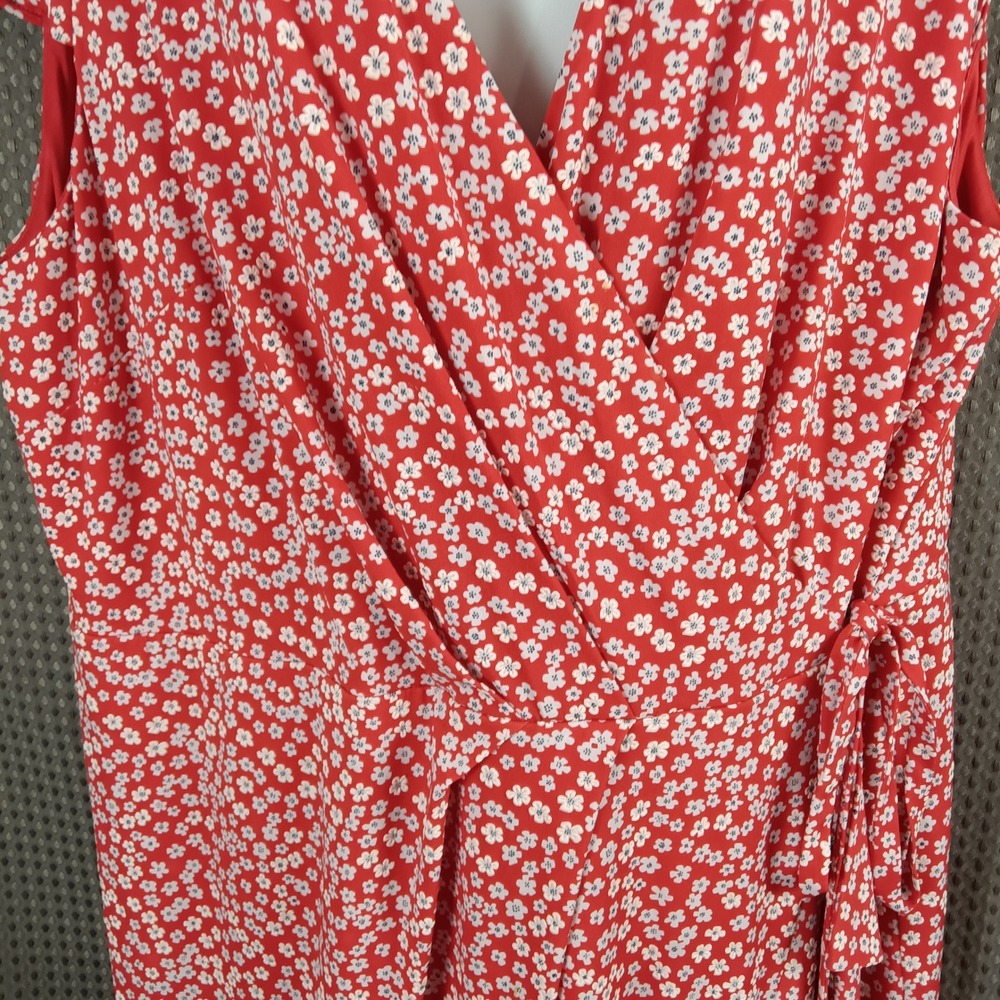 Jessica Howard Red White Floral Faux Wrap Dress Plus Size 24W Short Sleeve Midi - Picture 7 of 16